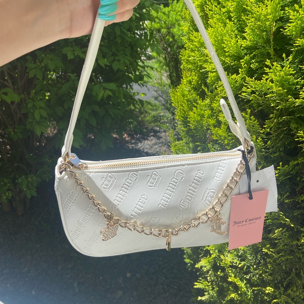 Juicy Couture White Shoulder Bag with Gold Chain and Charms
